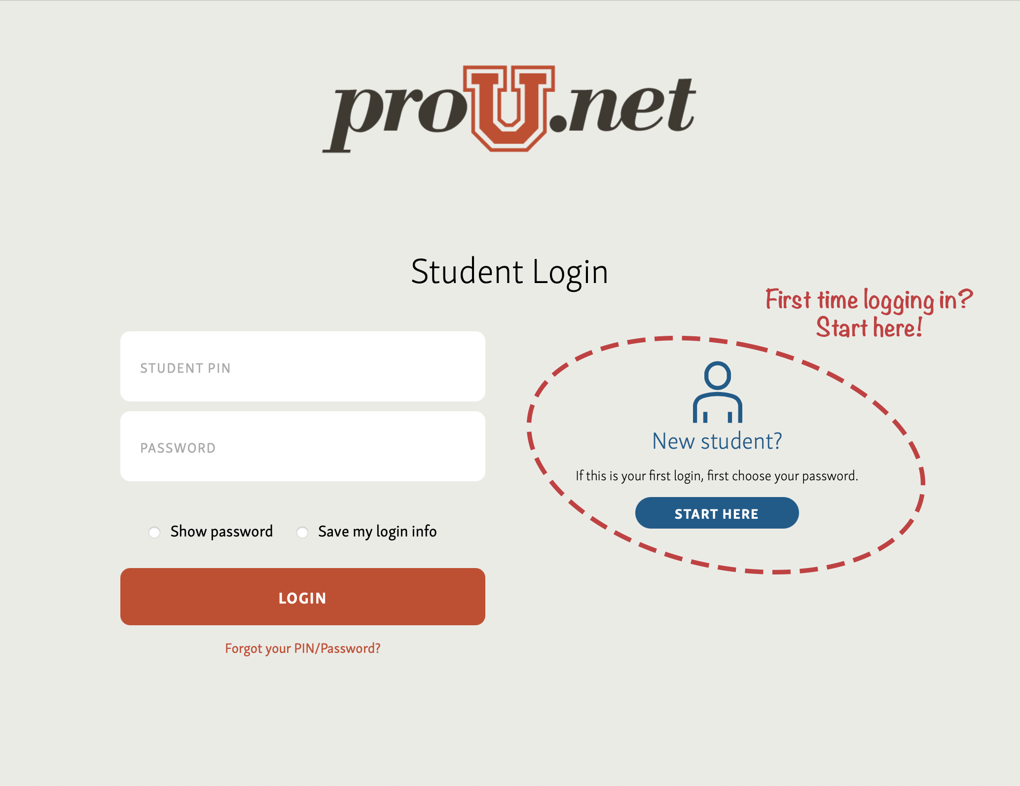 Login page