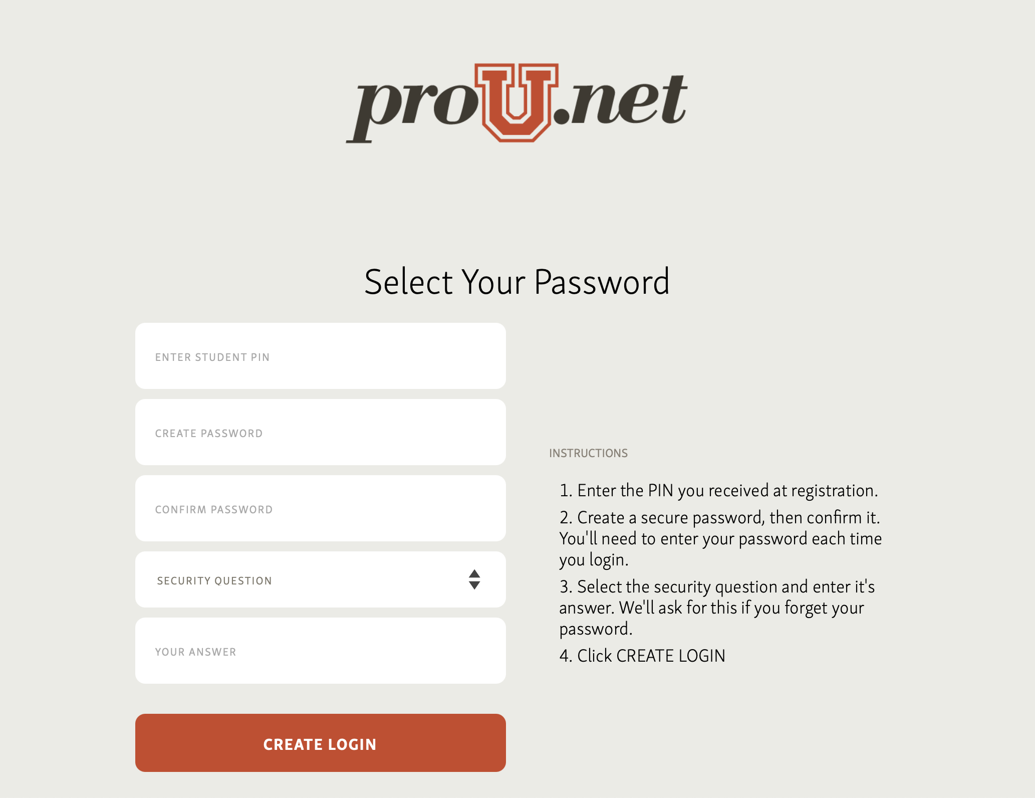 Select password page